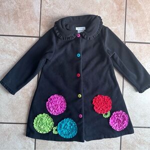 Bonnie Jean Black Coat with Colorful Floral Details
